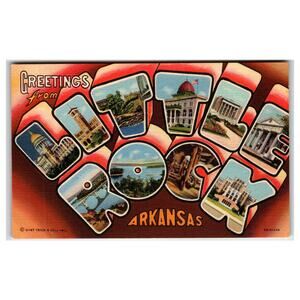 Little Rock Arkansas Linen Postcard - Large Letter Greetings - Curt Teich